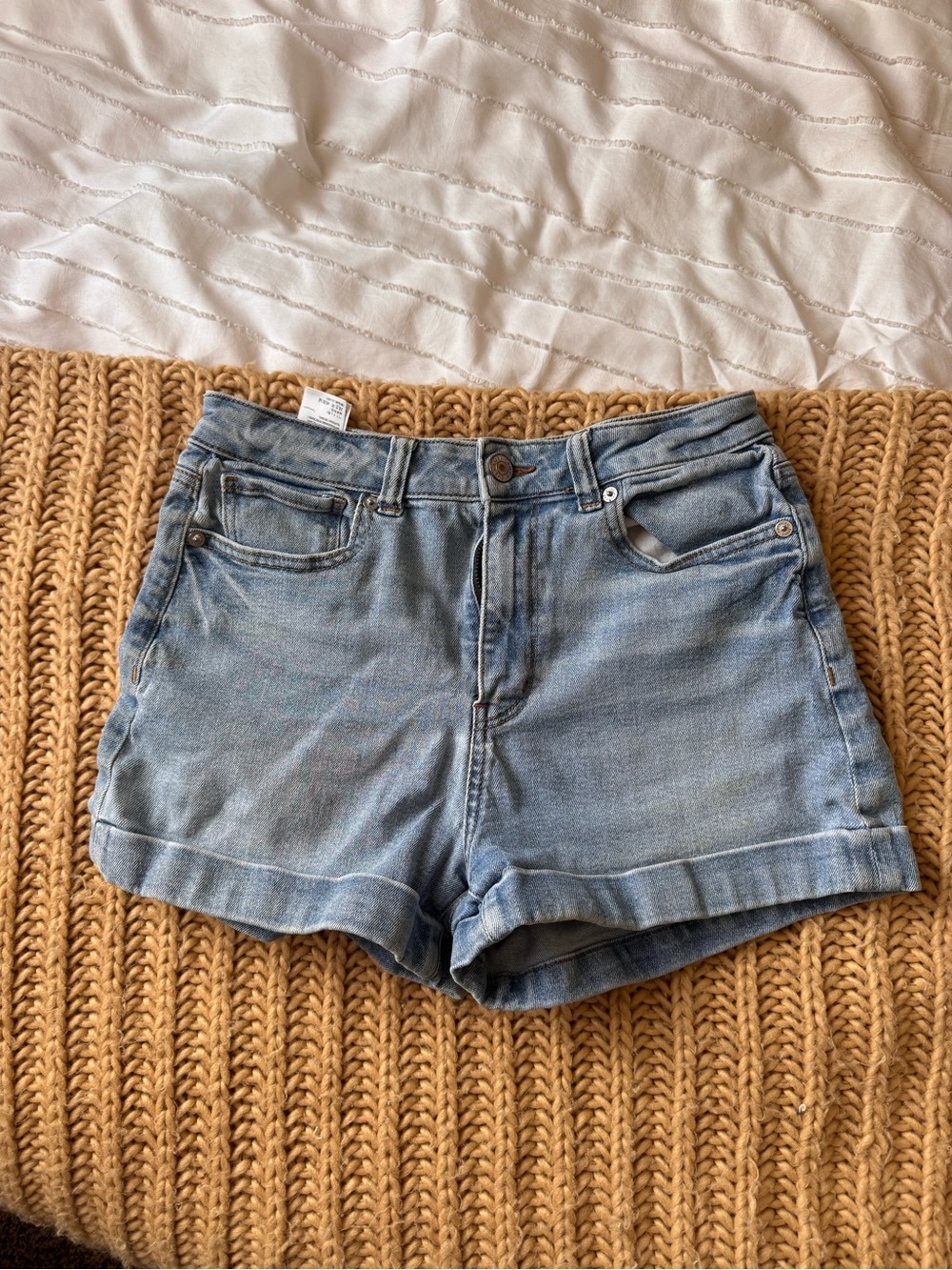 American Eagle Outfitters Light Blue Denim Rolled-Hem Shorts